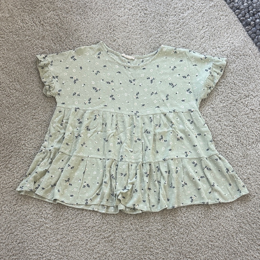 Pinkblush Sage Floral Ruffle Blouse